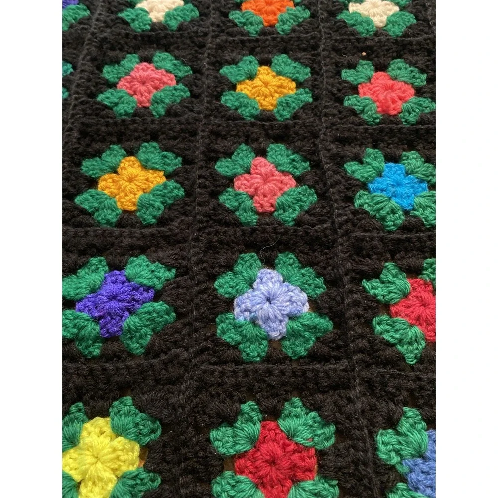Vtg Square Black Afghan 69